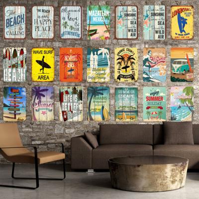 China Vintage Environmental Friendly Metal Signs 20X30CM Surfing Beach Tin Sign Souvenir Metal Plaque Beach Tin Signs for sale