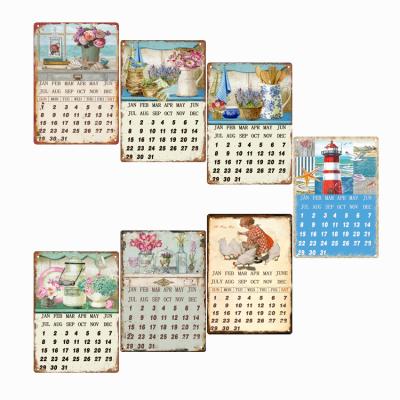 China Europe metal signs plaque calendar metal tin sign wall decor retro for garage bar bar iron painting decorative plate for sale