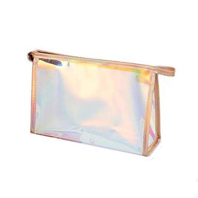 China Custom Laser Flap Waterproof PVC Transparent Cylindrical Toiletries Large Capacity Waist Bag Zipper Cosmetic Bag for sale