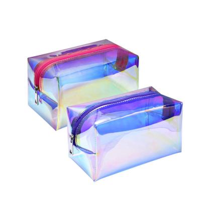 China Portable Large Capacity Women Clear Holographic Plastic Transparent Makeup Bag Mini And Small Frosted PVC Zipper Handle Cosmetic Bag With Handle for sale