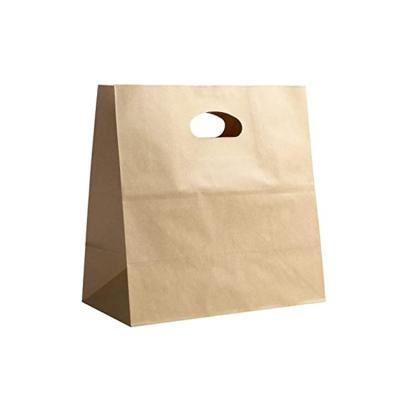 China Recycled Materials Wholesale Logo Paper Bag Brown Die Wholesale Cheap High Quality Custom Cut Food Delivery Paper Bag Packaging for sale