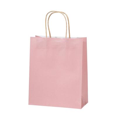 China Eco-Friendly Durable Materials Grocery Craft Gift Wrapping 10cm Recycled Matte Pink Shopping Paper Bag For Retail Store With Handle for sale