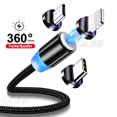 China Portable Magnet 3 in 1 Type-C, Led Micro Usb Mobile Phone Wholesale Nylon Braided Magnetic Charging Mobile Data Cable for sale