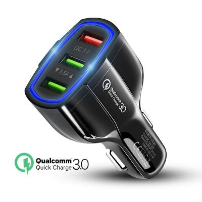 China 3 Port USB Fast Car Charger Fast Charging QC3.0 Car Mobile Phone Fast Charger In Car for sale