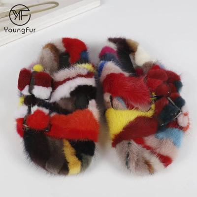 China Mink Color Fur Slides Stock Style Hot Sale Fashion Trend Real Blocking Designer Slippers Luxury Fur Slides For Lady for sale