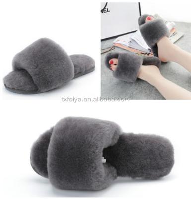 China Wholesale Fluffy Factory Winter Sheepskin Slippers Lamb Fur Slippers For Women for sale