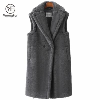 China Real Shearling Lamb Fur Vest Fashion Women Long Fur Gilet Winter Breathable Female Outdoor for sale