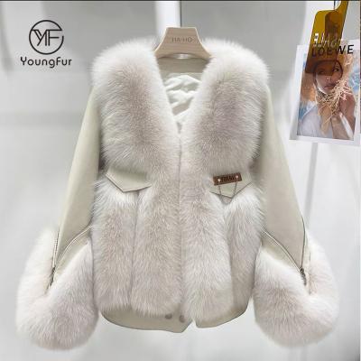 China Breathable Plus Size Customize Color Fox Fur Coat High Quality Real Sheepskin Women Leather Coat for sale