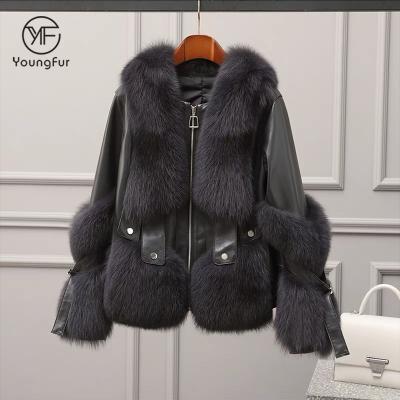 China Latest Design Lady Casual Fashion Women Breathable Sexy Leather Jacket For Winter Coat Fox Fur Custom Leather Jacket Wholesale for sale