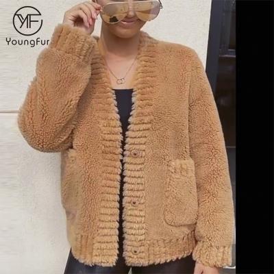 China Stylish Comfortable Jacket Plus Size NYC Wool Shearling Cardigan For Women Lady Cheap Price Lamb Fur Coat for sale