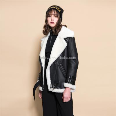 China Women Or Men Real Sheep Face Lamb Fur Leather Coat Casual Double Skin Black Shearling Jacket for sale