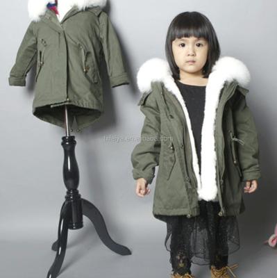 China 2021 Winter Casual Children Coat Real Rex Rabbit Fur Lining Fox Fur Collar Child Fur Hooded Parka for sale