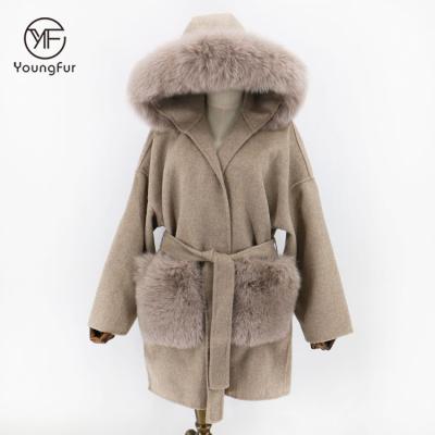 China Fashion Cashmere Woolen Coat Breathable Trench Women's Hooded Coat Medium Long Coat for sale