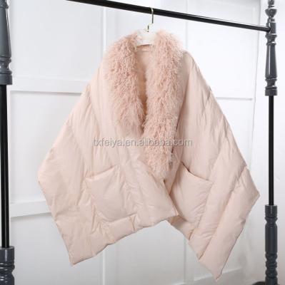 China New Arrival Anti-Shrink Lamb Fur Poncho Fur Cape For Women Mongolian Feather Down Pashmina Shawl for sale