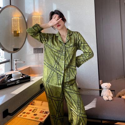 China Breathable the 2022 new pajamas burst European and American high-end printing long-sleeved luxury long-sleeved home wear and American for sale