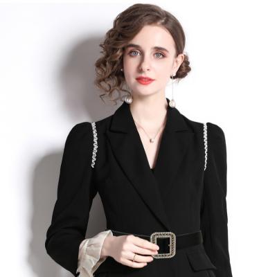 China New two pieces French lantern skirt women's casual black top dress 2022 autumn suit sense design mosaic two pieces for sale