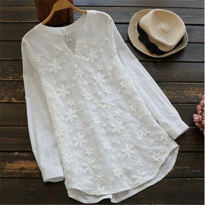 China European women's Anti-wrinkle 2022 popular style women's T-shirt women's blouse loose lace embroidery sleeve blouse and American long for sale