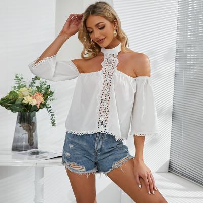 China 2022 New Anti-wrinkle socialite temperament summer sexy neck with chest off the shoulder fashion seven point sleeve blouse for sale