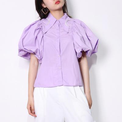 China 2022 new solid color summer anti-wrinkle princess style bubble sleeve simple short tops temperament commuter top for sale