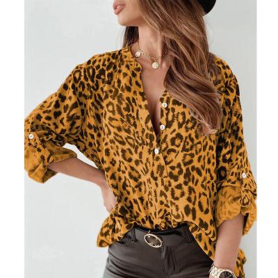 China 2022 Anti-wrinkle shirt 2022 European and American women's leopard print top digital print women's long-sleeved shirt for sale