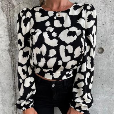 China 2022 new autumn/winter lantern sleeve halter top Anti-wrinkle floral print long-sleeved shirt 2022 sexy ladies top for sale