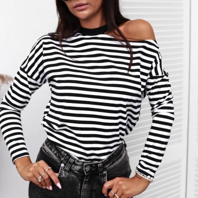 China European and American Anti-wrinkle Long Sleeve T-shirts 2020 New Loose Off-the-Shoulder Stripe Long Sleeve T-shirts for sale