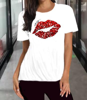 China 2022 New Fashionable QUICK DRY Round Lip Neck Short Sleeve European And American Monogram Graphic Tees for sale