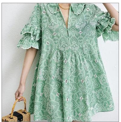 China New Women's Dress Anti-static French Collar Dress Doll Embroidery Lace Sensitive Double Hollow Embroidery A-Line Dress for sale