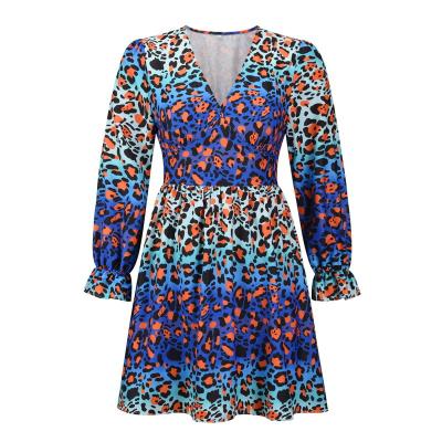 China European and American women's winter new V-neck anti-static sleeve skirt dresses 2022 long leopard print sexy dress for sale