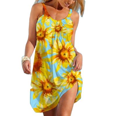 China 2022 European anti-static and American border new women's beach dress summer halter vest casual print beach dress for sale