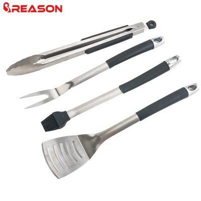 China 2020 Hot Sale Easily Cleaned Grilling Tool Kit , TPR Long Handle 4 Piece Barbecue Tool Kit for sale