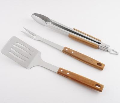 China Easily Cleaned 3 Piece Acacia Handle BBQ Tool Kit Popular in South America for sale