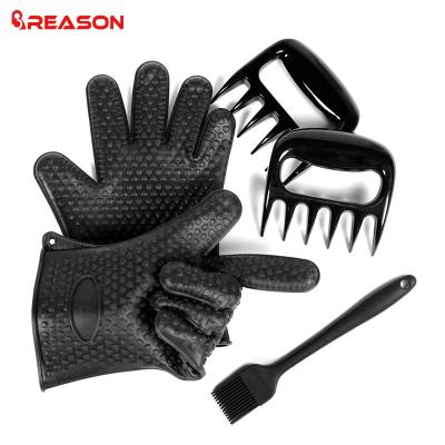 China Easily Cleaned Professional Silicone BBQ Gloves Brush, Meat Shredder and Silicone Brush BBQ Glove Set for sale