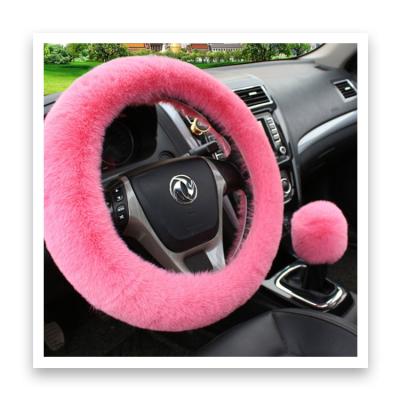 China Perfectly Fit Winter Wool Warm Interior Automotive Steering Wheel Cover Soft Handbrake Accessory for sale