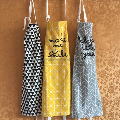 China Durable Promotional Cotton Linen Apron Kitchen Custom OEM Logo Printed Cooking Apron for sale