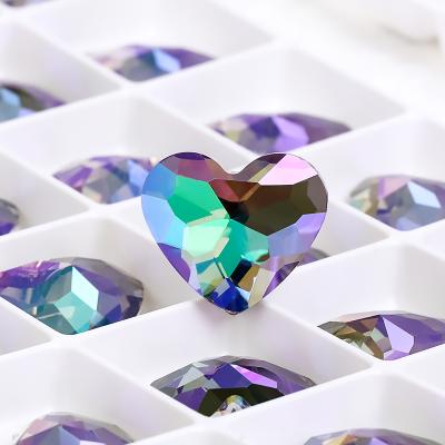 China Shiny Xichuan 12*14/14*16 mm sizes large heart-shaped flatback chamfered shiny crystal AB stones rhinestones k9 decoration glass rhinestones for sale