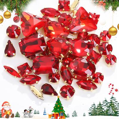 China Claw Rhinestone Xichuan Christmas Theme Mixed Color Shapes Sew on Rhinestone with Gold Claw Setting DIY for Festival Decoration Props for sale