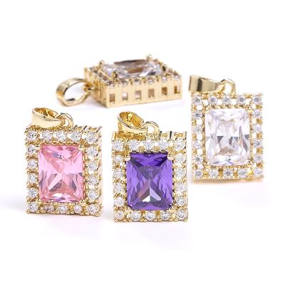 China FASHIONABLE Xichuan Step Cut Rectangle Shaped Crystal Stone Zircon With Claw Copper Hollow Rhinestone Setting DIY Necklace Pendant Earring for sale