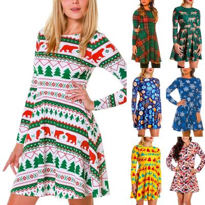 China Christmas 2021 New Arrival Good Quality Adult Casual Print Anti-wrinkle Long Sleeve Cat Party Dresses For Women for sale