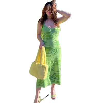 China European and American Facotry anti-static supply knitted unique dresses new sheath sling tied dyed halter long dress skirt for sale