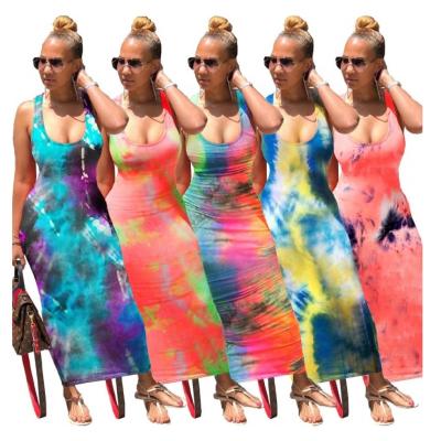 China Summer Breathable Backless Sleeveless Casual Dress Women's Long Maxi Dress Factory Supply Tie Dye Dress Women for sale