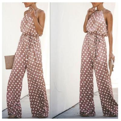 China Factory supply plus size acrylic polka dot elegant viable fashion women's lace-up jumpsuits and rompers for sale