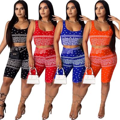 China Fashion Viable Pattern Print Floral Two Piece Set Factory Directly Supply Women Crop Vest Top Tracksuit Jogging Suit Tracksuit Set for sale