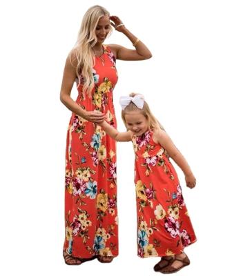 China Mother Matching Family Clothing 2021 High Quality Wholesale Hot Washable And Sleeveless Floral Women Girl Dress for sale