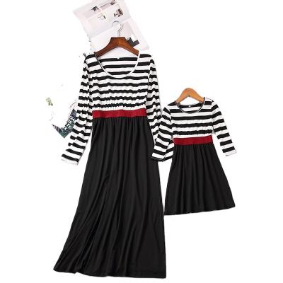 China Washable High Quality Summer And Autumn Family Matching Outfits Long Sleeve Women Girl Striped Long Dress for sale