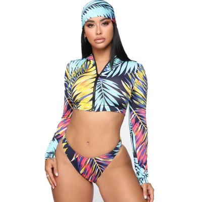 China Breathable Long Sleeves Swim Bathing Suit Women's 3 Piece Swimsuit Zipper Beachwear for sale