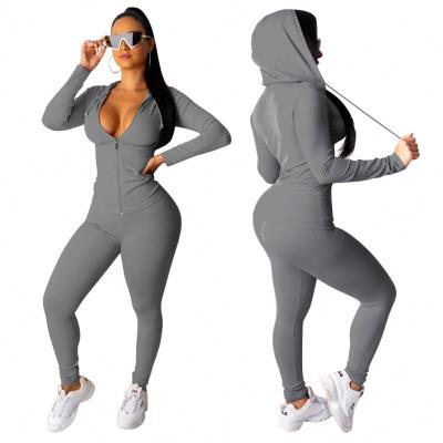 China Autumn and winter breathable long-sleeved sports suits solid color zipper nightclub clothing two-piece suit for sale