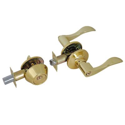 China US15 Satin Nickel Finish Wave Style Front Door Knob Entry Lever Combination Lockset Waterproof Single Cylinder Deadbolt for sale