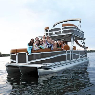 China High Quality Double Decker Cruising Tritoons Aluminum Pontoon 30ft Fishing Boat With Water Slide For Sale for sale