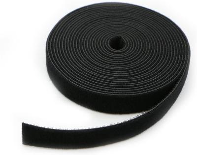 China 3/4 Inch Durable Black Reusable Tying Double Hook Loop Tape 5 Yards Side Loop Roll For Cables for sale